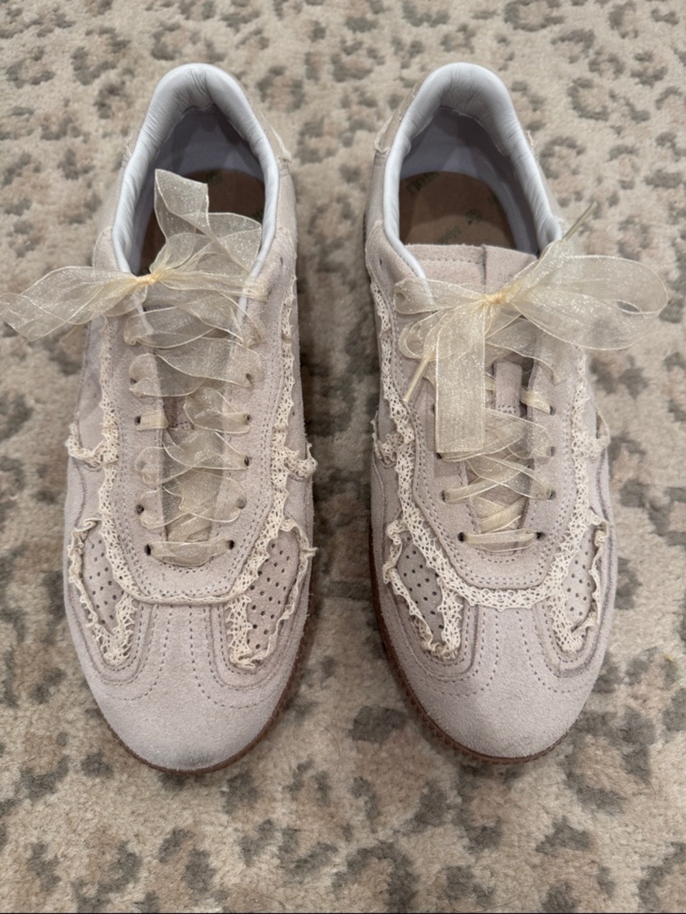 ALOHAS Lace-Trim Sneakers in Light Taupe/cream.